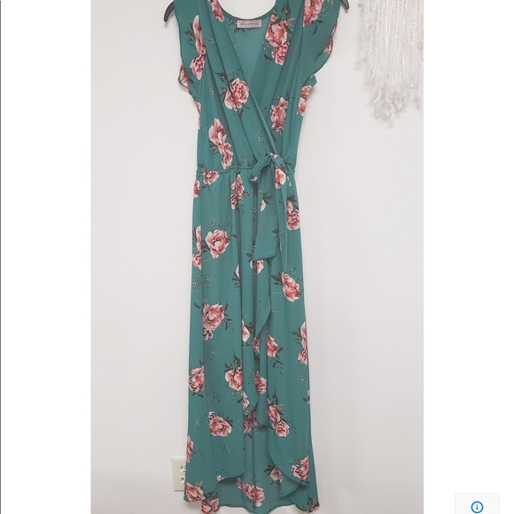 Green Floral High Low Ruffle Dress 